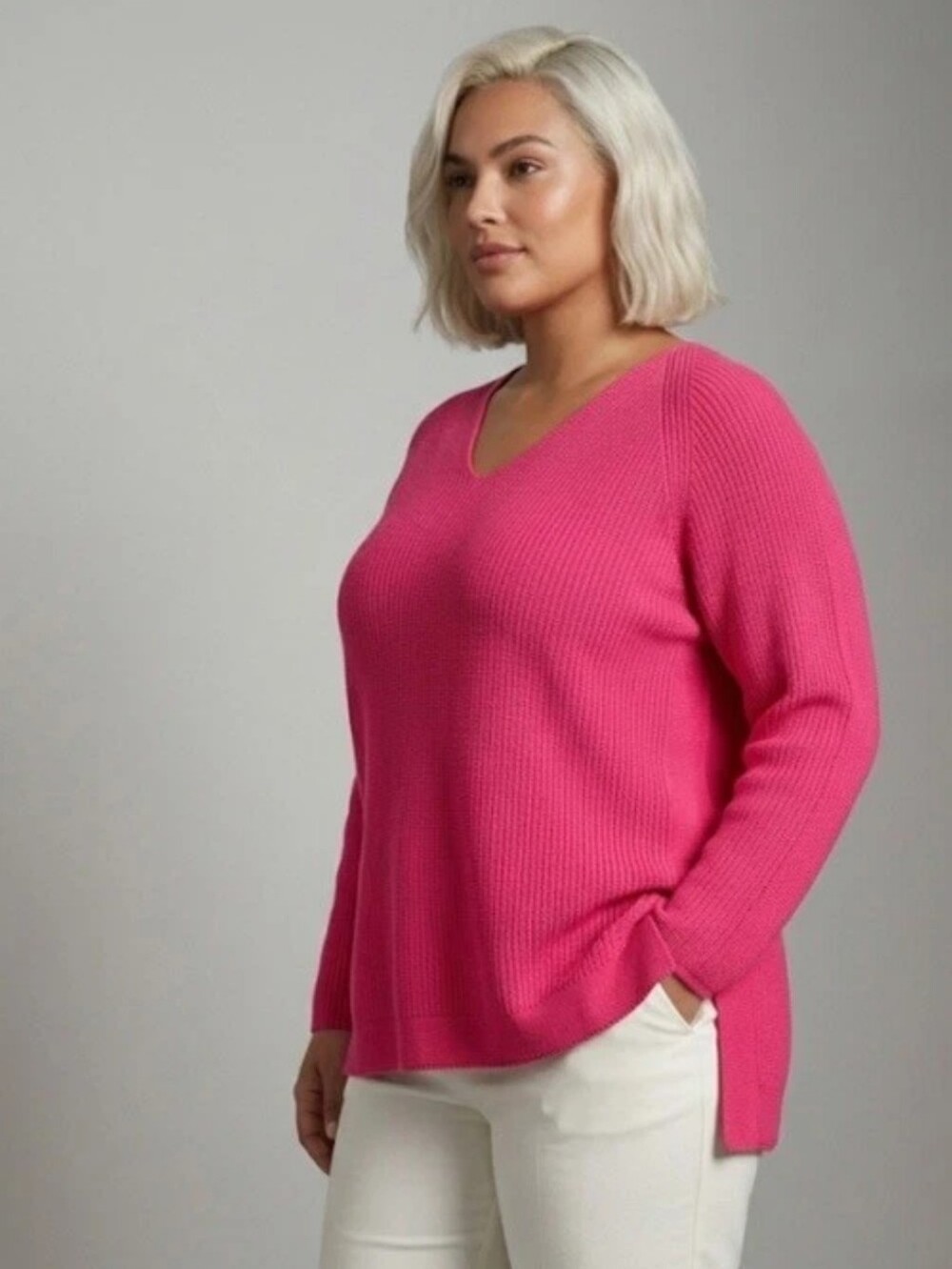 MARINA RINALDI SPORT Fuschia V-Neck  Long Sleeve Sweater XL (20-22)